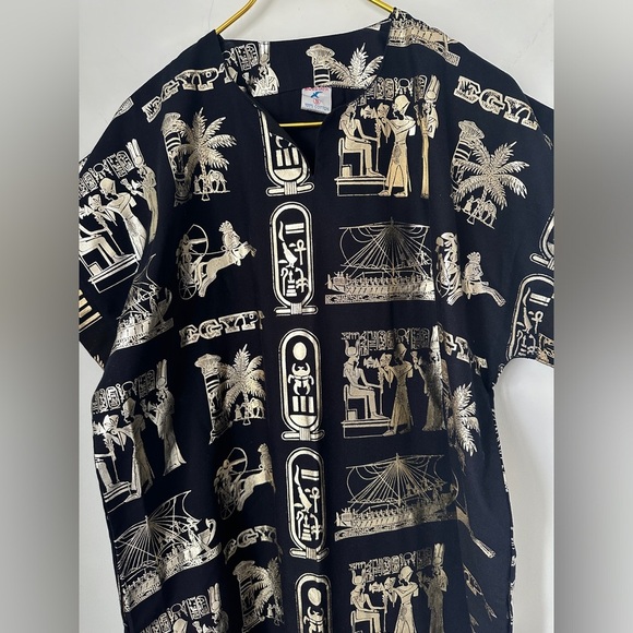 Moustafa Black Gold Egypt Short Sleeve Long Cotton Oversized Dress Womens Small - Picture 4 of 6